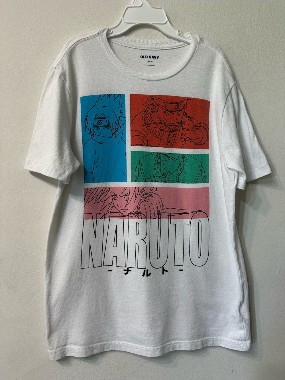 Old Navy Naruto Anime Graphic Tee Boys L 10-12 White Short Sleeve Team 7 Shirt
